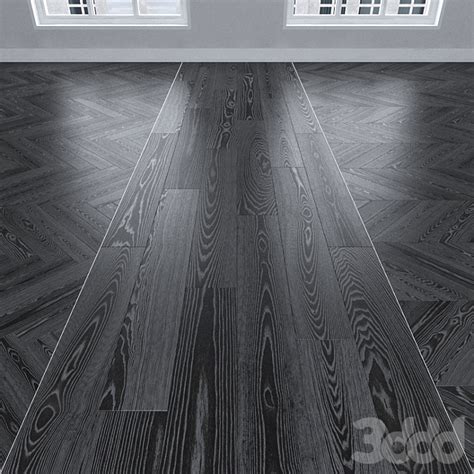 Паркет Ясень черный, 3 вида. Елочка, линейный, шеврон. - Дерево - 3D модель