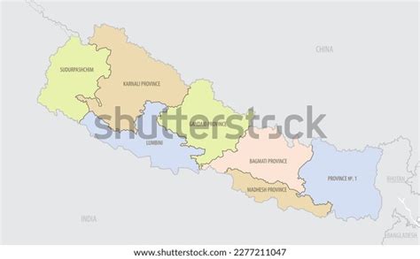 Detailed Map Nepal Administrative Divisions Borders Stock Vector ...