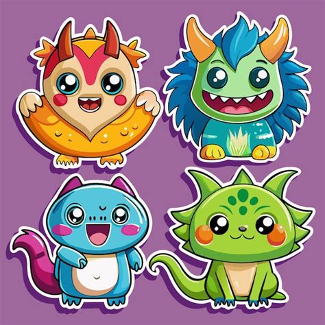 Cute Cartoon Monsters Adorable Funny Creature Designs Premium Ai