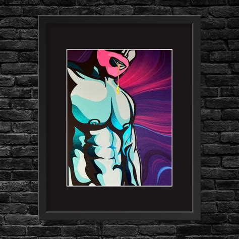 Gay Muscle Man Gay Art Wall Art Paper Collage SPIT ON IT Pink Teal Metallic Pink Waves