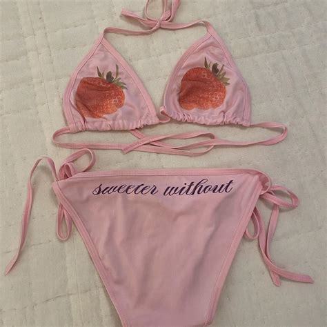 Pink Strawberry Bikini Top Has Strawberries And Depop