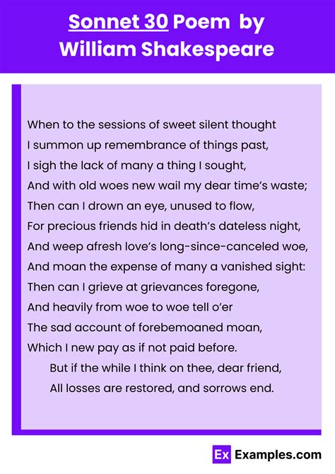 Sonnet 30 Poem By William Shakespeare To Download