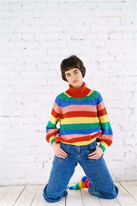 Portrait Of Beautiful Lesbian Woman Proud Of Her Sexual Rights Wearing Stock Image Image Of