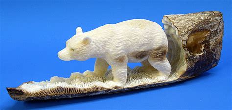 Walking Polar Bear - Fossilized Walrus Ivory | Alaskan Ivory Carving