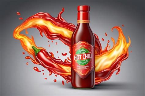 Premium Photo Hot Chili Sauce On Fire Vector Realistic Product Placement Mock Up Bottle Label