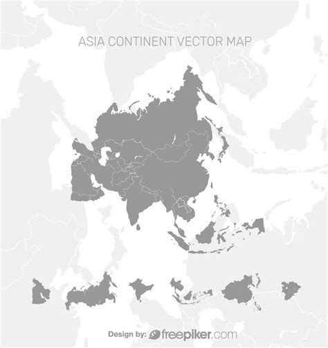 Freepiker Asia Continent Map In Gray Color