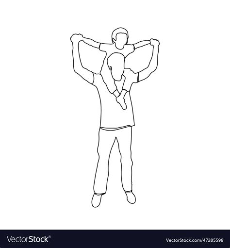 Father And Son Continuous Line Art Drawing Vector Image