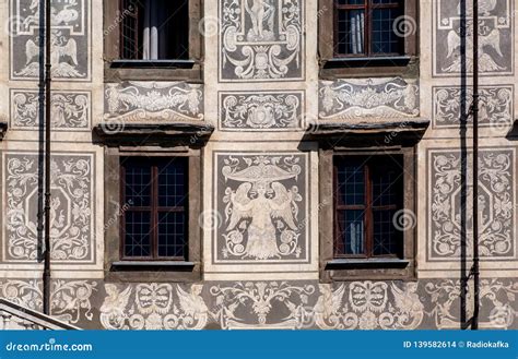 Sgraffito Wall Decor at Front of Historical Building with Fairies and ...