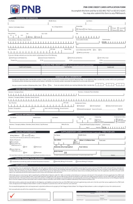 Printable Credit Card Application Form Page Free To Edit