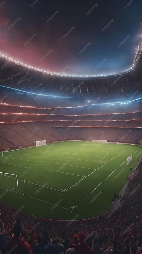 Estadio De Fútbol Con Las Gradas Llenas De Fanáticos Esperando El Juego De La Noche Foto Premium