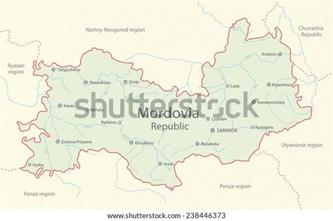 detailed map mordovia republic russua stock illustration
