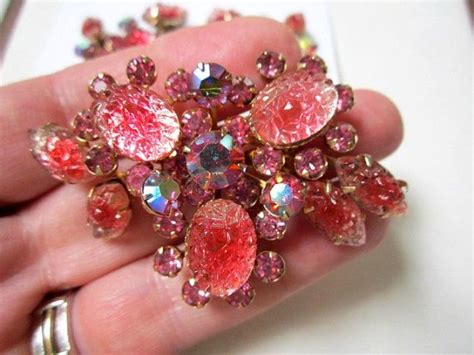 Vintage Art Glass Brooch And Earrings Pink Lava Givre Rose Etsy Glass