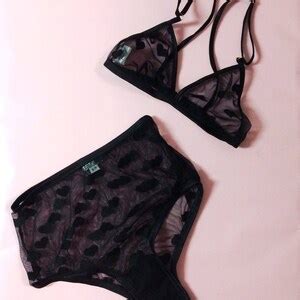 Mesh Heart Print Bralette Triangle Bra Black Lingerie Sheer Heart Print Romantic Gift Etsy