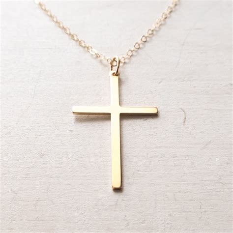 Skinny Cross Necklace In Gold Filled Large Cross Pendant Adjustable
