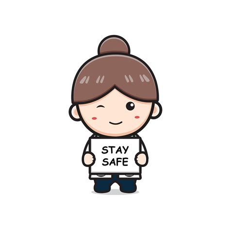 Cute Girl Doctor Holding Stay Safe Cartoon Icon Illustration 17798644