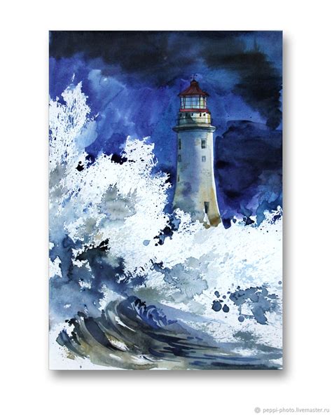Картина с маяком "Шторм на море" в интернет-магазине Ярмарка Мастеров ...