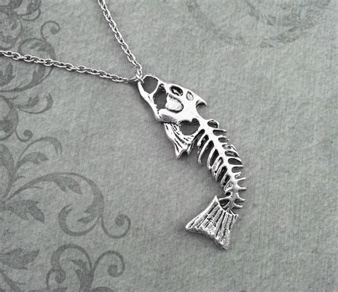 Fishbone Necklace Fish Bone Jewelry Fishing Necklace Fish Etsy