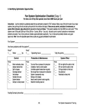 Fillable Online Eere Energy Fan System Optimization Checklist Use