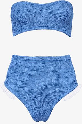 Hunza G Womens Metallic Denim White Osiris Frilled Trim Bikini Set ShopStyle Two Piece Swimsuits