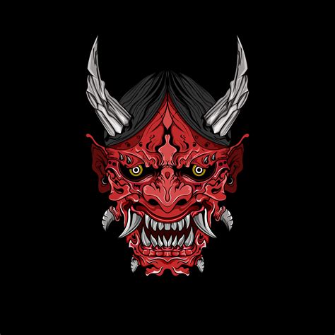 Japanese Culture Red Demon Hanya Mask Or Oni Mask With Hand Draw Style
