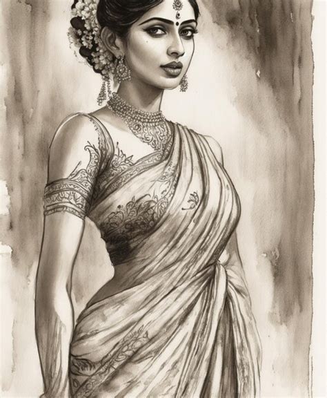 Cute Girl With Saree Photo Sketch Hjajd547165 Premium Ai Generated Image