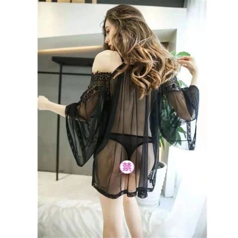 Nuisette transparente Lingerie Sexy Femme Dentelle Blanc Vêtements de nuit Blanc