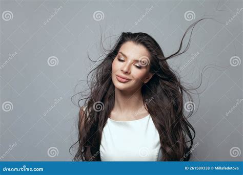 Pretty Brunette Woman Smiling Portrait Beautiful Face Stock Photo Image Of Dark Gorgeous