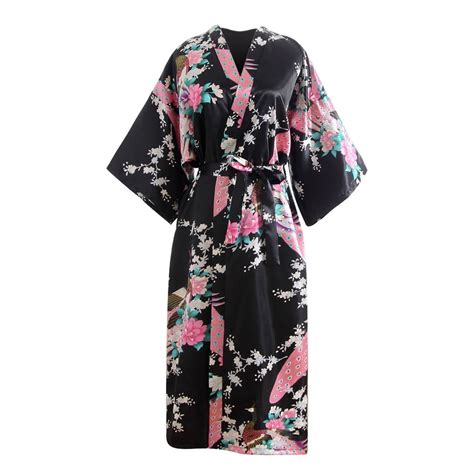 Ywdj Plus Size Womens Robes Print Blossom Kimono Dressing Gown Bath Robe Lingerie Nightdress