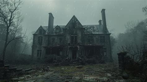 Abandoned mansion shrouded in fog on a rainy day | Premium AI-generated ...