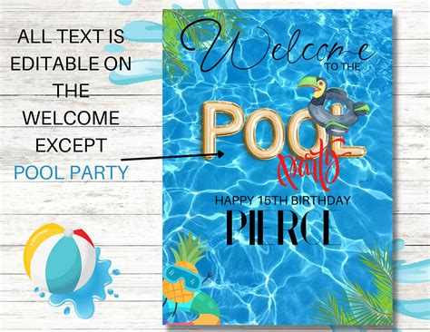 Pool Party Welcome Sign Editable Birthday Party Summer Etsy