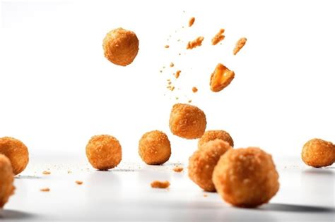 Premium Ai Image Crispy Cheese Balls Flying On White Background