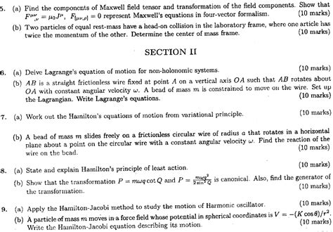 Msc Part 2 Mathematics Special Theory Of Relativity And Analytical Dynamics Past Paper 2019