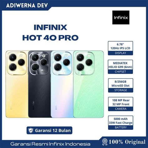 Promo Infinix Hot 40 Pro Nfc 8 256gb Garansi Resmi Helio G99 6 78 Fhd 108mp Ai Dual