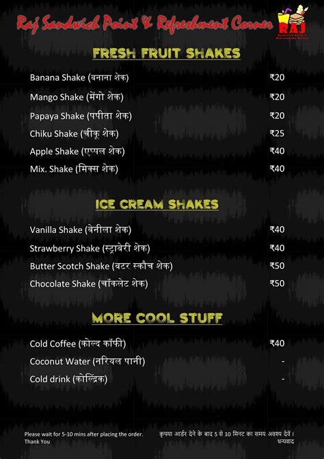 Menu At Raj Sandwich Indore