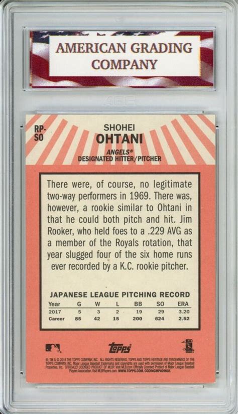 2018 Topps Heritage Performers RP SO Shohei Ohtani AGC 10 Gem Mint