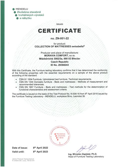 Certificates Moravia Comfort