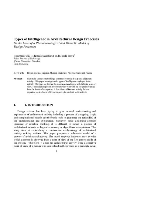 Pdf Types Of Intelligence In Architectural Design Processeson The