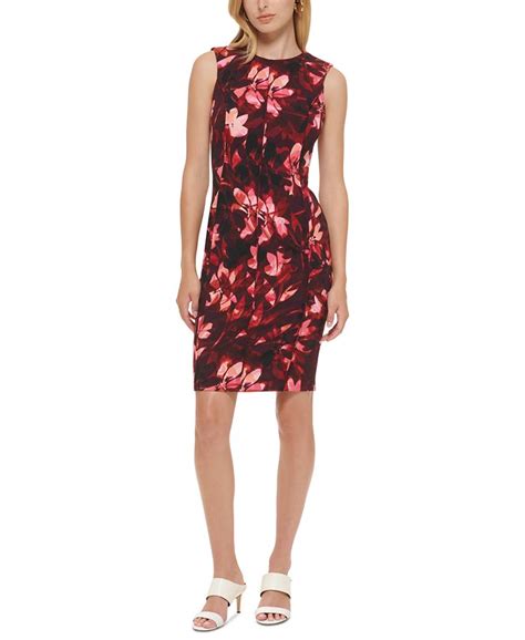 Calvin Klein Womens Printed Seamed Sleeveless Sheath Dress Macys