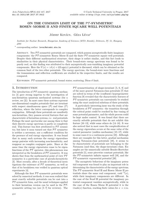 Pdf On The Common Limit Of The Pt Symmetric Rosenmorse Ii And Finite