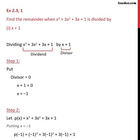 Question 1 Find Remainder When X3 3x2 3x 1 Is Divided By X1