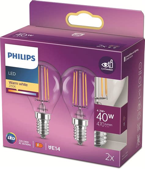 Philips LED Classic E14 Lampe 40 W Tropfenform klar warmweiß