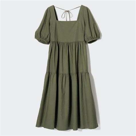 Linen Blend Shirring Volume Sleeved Dress Uniqlo Uk