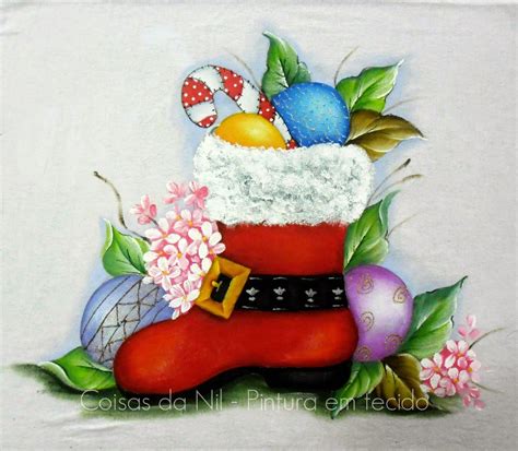 Coisas Da Nil Pintura Em Tecido Bota E Bolas De Natal Merry