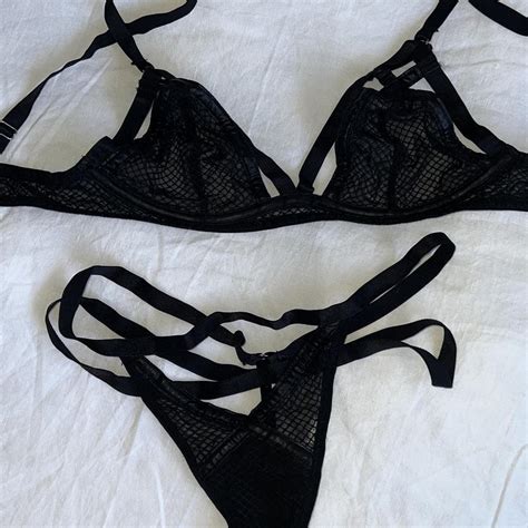 Black Mesh Lingerie Set Sz Depop