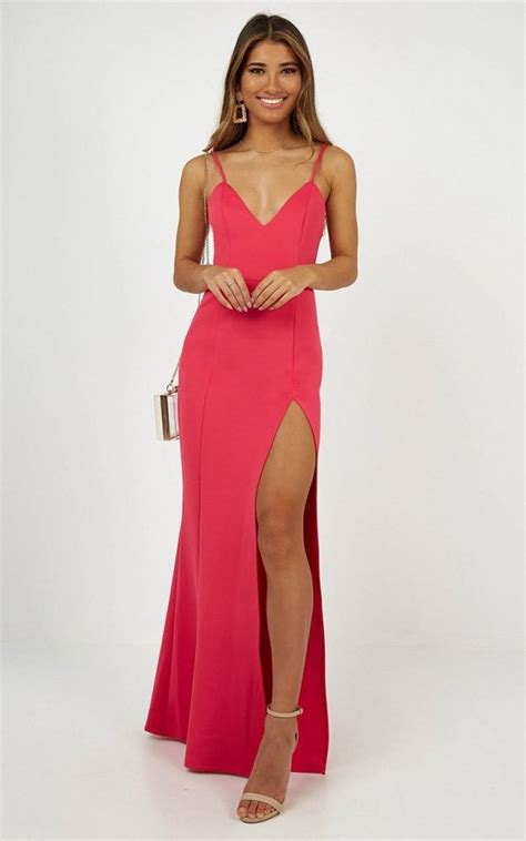 Split Maxi Dress Ruffle Dress Pink Dress Evening Dresses Prom Dresses Red Formal Dress