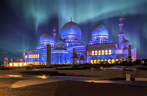 Download Aurora Borealis Architecture Mosque Abu Dhabi Dome United Arab