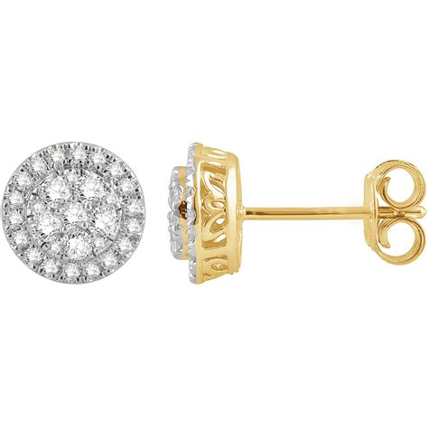 10k Yellow Gold 1 2 Ctw Diamond Halo Stud Earrings Diamond Stud