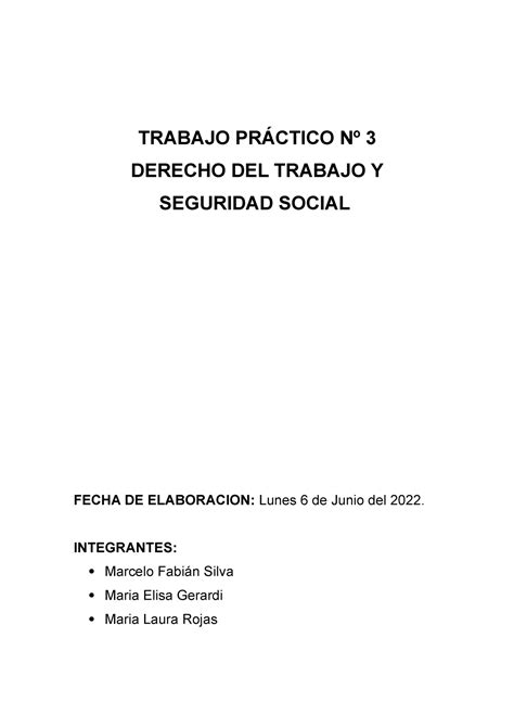 Tp Derecho Laboral Trabajo Pr Ctico N Derecho Del Trabajo Y