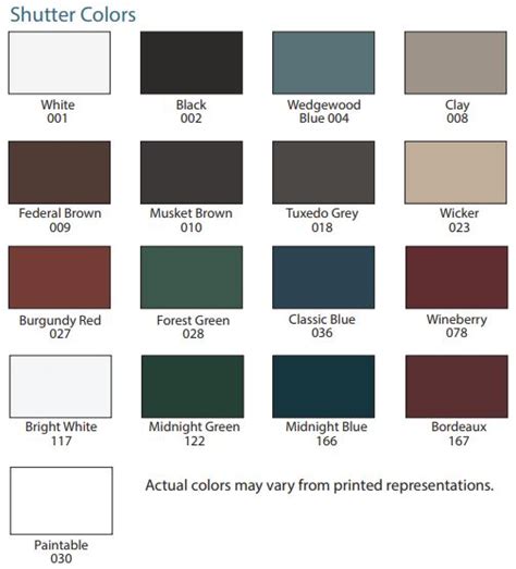 Mid America Vinyl Shutter Color Samples