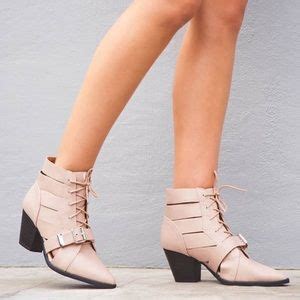 Qupid Shoes Nude Lace Up Pointed Toe Booties Poshmark
